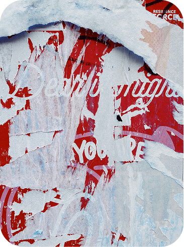 Collage artwork with red and white textures